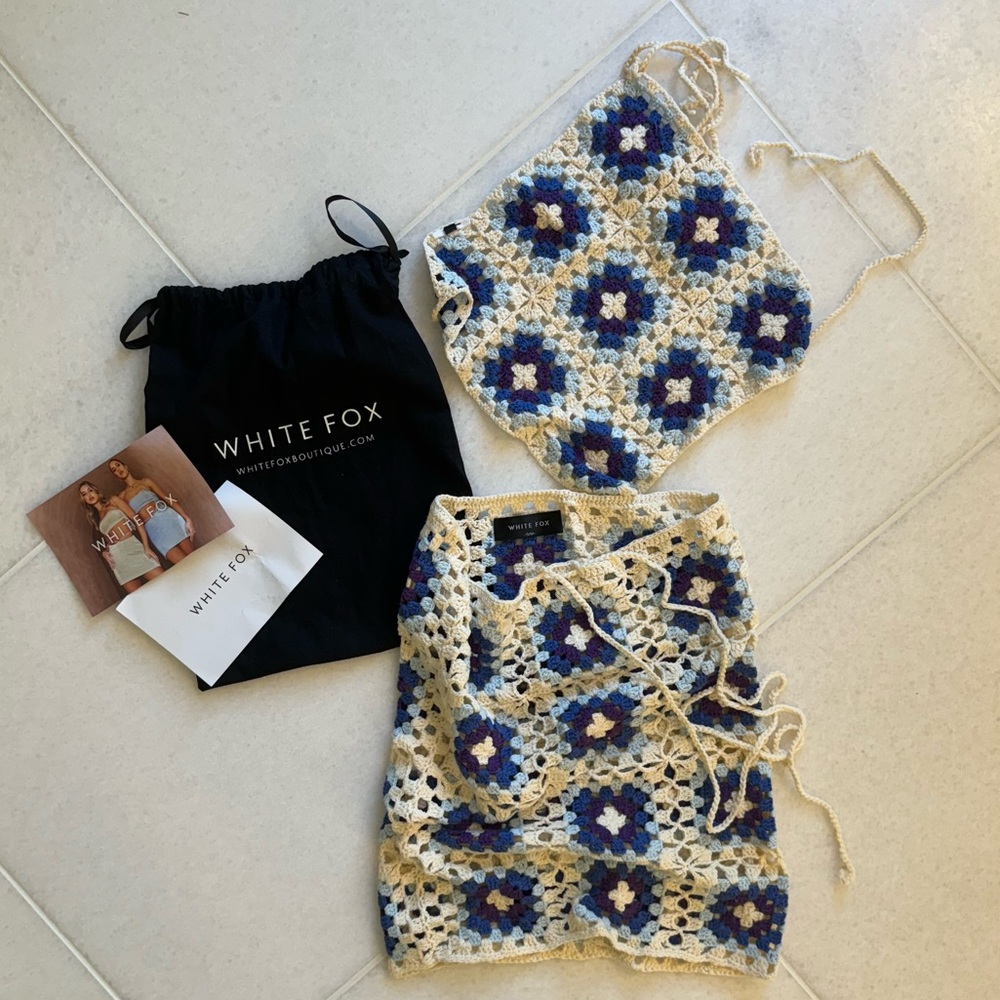 White Fox Boutique Blue & White Crochet Set